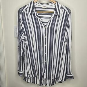 JANE & DELANCY Striped Grey & White Collared Button Down Long Sleeve Size 1X